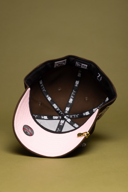 NEW ERA EXCLUSIVE 59FIFTY BROWN LOS ANGELES DODGERS W/ BLOOMING ROSE + 60TH ANNIVERSARY SIDE PATCH