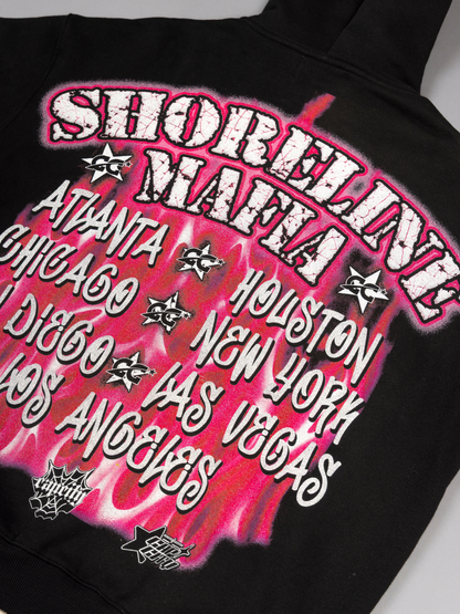CAP CITY X SHORELINE MAFIA BLACK/PINK AIR BRUSH ZIP UP HOODIE W/ RHINESTONES - UNISEX