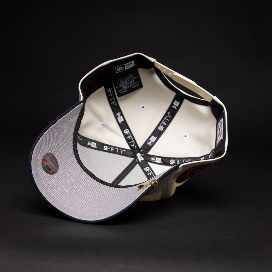 NEW ERA 9FIFTY A-FRAME CHROME/ NAVY ANAHEIM ANGELS SNAPBACK W/ 25TH ANNIVERSARY SIDE PATCH
