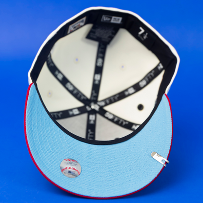 NEW ERA EXCLUSIVE 59FIFTY CHROME/ RED LOS ANGELES DODGERS W/ 50TH ANNIVERSARY SIDE PATCH
