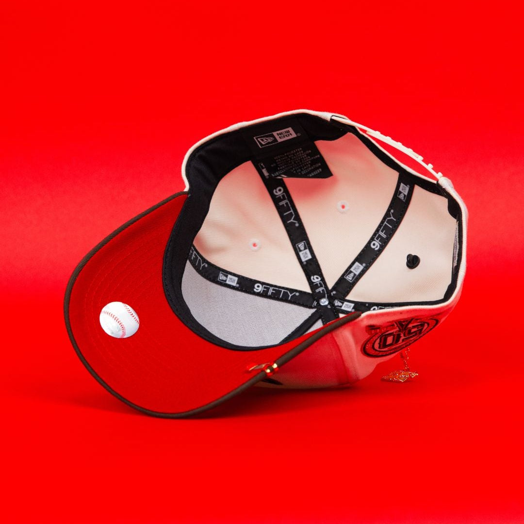NEW ERA 9FIFTY A-FRAME CHROME/ BROWN ANAHEIM ANGELS SNAPBACK W/ 50TH ANNIVERSARY SIDE PATCH