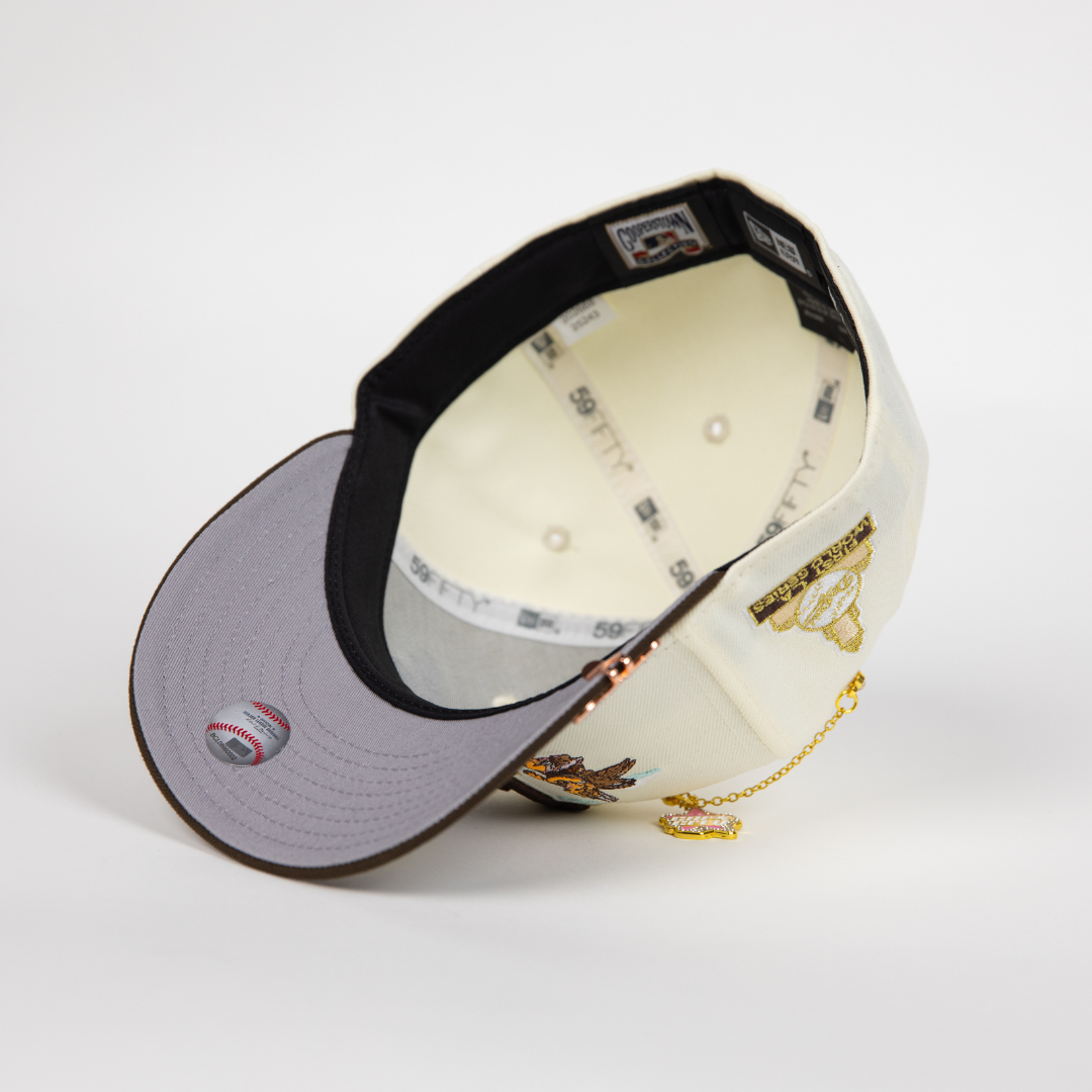 NEW ERA EXCLUSIVE 59FIFTY CHROME/ BROWN LOS ANGELES DODGERS "CITY OF ANGELS" W/ FIRST WORLD SERIES SIDE PATCH