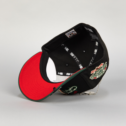 NEW ERA EXCLUSIVE 59FIFTY BLACK/ FOREST GREEN LOS ANGELES DODGERS W/ EMBROIDERY + 100TH ANNIVERSARY SIDE PATCH
