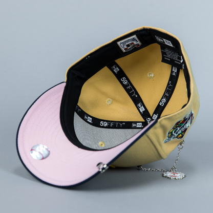 NEW ERA EXCLUSIVE 59FIFTY VEGAS GOLD/ NAVY SAN DIEGO PADRES W/ 1998 WORLD SERIES SIDE PATCH