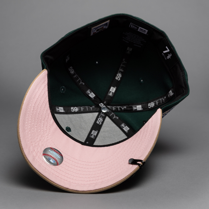 NEW ERA EXCLUSIVE 59FIFTY FOREST GREEN/BEIGE LOS ANGELES DODGERS W/ HEART + DODGER STADIUM SIDE PATCH