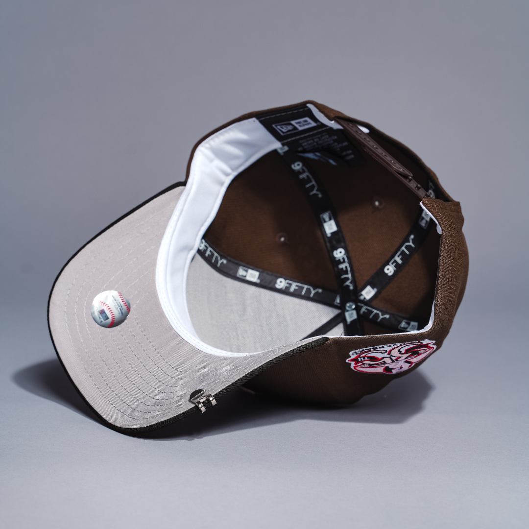 NEW ERA 9FIFTY A-FRAME BROWN/BLACK ANAHEIM ANGELS SNAPBACK W/ 35TH ANNIVERSARY SIDE PATCH