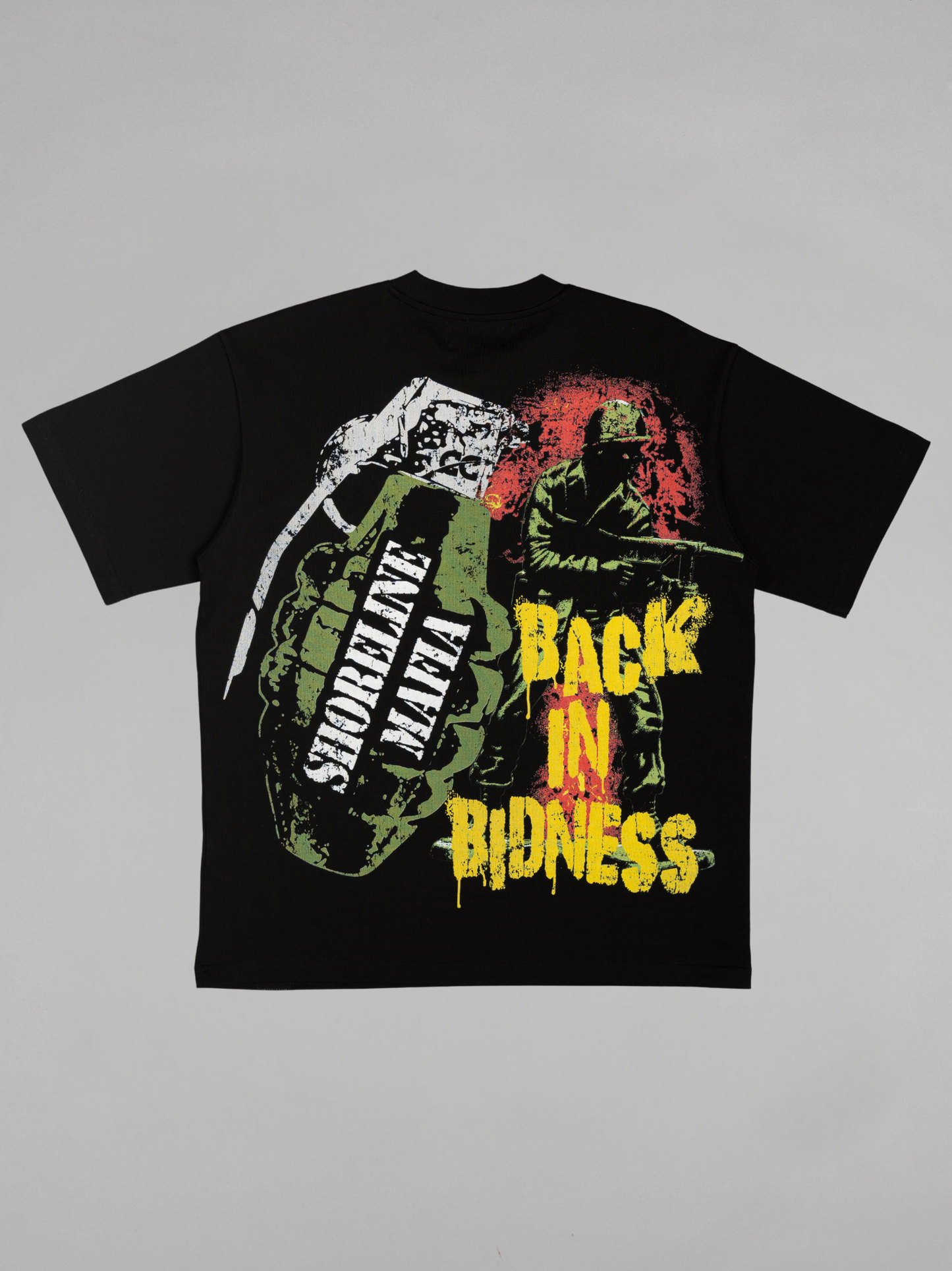 CAP CITY X SHORELINE MAFIA BLACK GRENADE "BACK IN BIDNESS" TEE - UNISEX