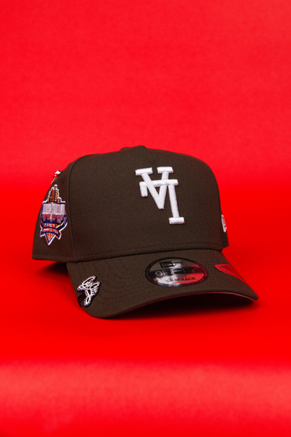 NEW ERA 9FIFTY A-FRAME BROWN UPSIDE DOWN LOS ANGELES DODGERS SNAPBACK W/ 40TH ANNIVERSARY SIDE PATCH