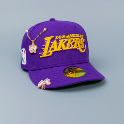 NEW ERA EXCLUSIVE 59FIFTY PURPLE LOS ANGELES LAKERS SCRIPT W/ NBA LOGO SIDE PATCH