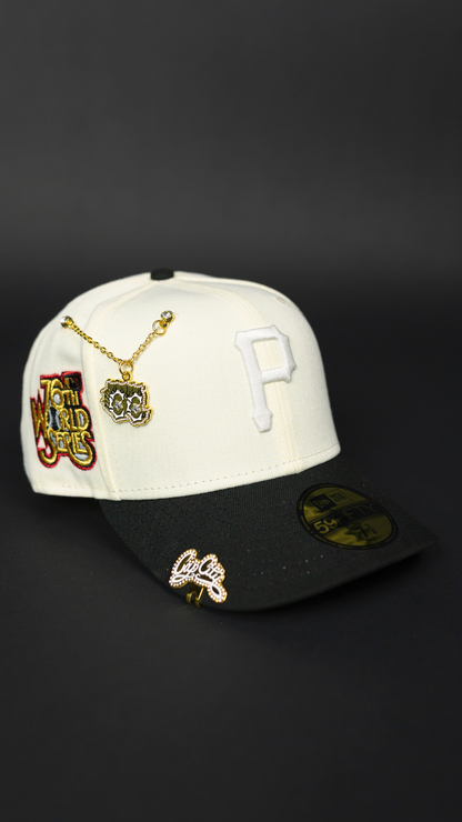 NEW ERA EXCLUSIVE 59FIFTY CHROME/ BLACK PITTSBURGH PIRATES W/ 76TH WORLD SERIES SIDE PATCH