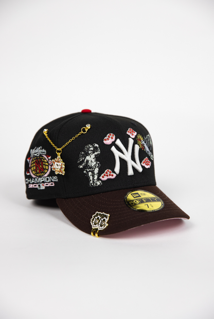 NEW ERA EXCLUSIVE 59FIFTY BLACK/ BROWN NEW YORK YANKEES "CITY OF ANGELS" W/ 2000 WORLD SERIES CHAMPIONS SIDE PATCH