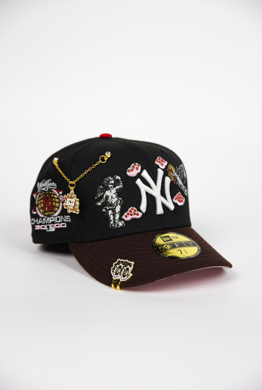 NEW ERA EXCLUSIVE 59FIFTY BLACK/ BROWN NEW YORK YANKEES "CITY OF ANGELS" W/ 2000 WORLD SERIES CHAMPIONS SIDE PATCH