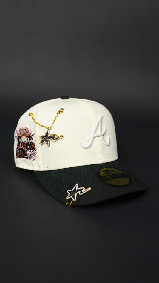 NEW ERA EXCLUSIVE 59FIFTY CHROME/ BLACK ATLANTA BRAVES W/ 2000 ALL STAR GAME SIDE PATCH