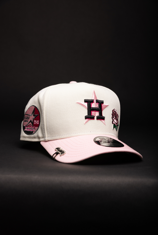 NEW ERA 9FIFTY A-FRAME CHROME/PINK HOUSTON ASTROS W/ PINK ROSE + 35 GREAT YEARS SIDE PATCH