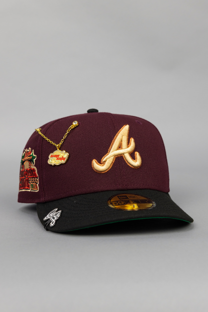 NEW ERA EXCLUSIVE 59FIFTY BURGUNDY/ BLACK ATLANTA BRAVES W/ 2000 ALL STAR GAME SIDE PATCH