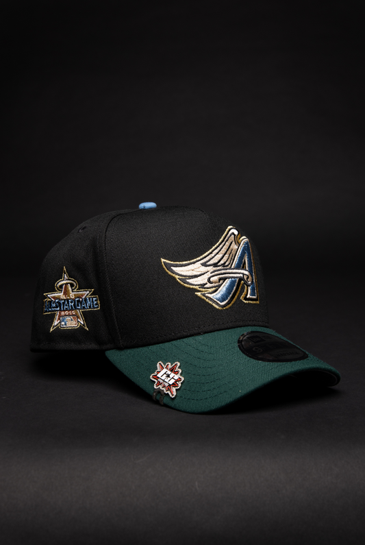 NEW ERA 9FIFTY A-FRAME BLACK/ FOREST GREEN ANAHEIM ANGELS SNAPBACK W/ ALL STAR GAME SIDE PATCH
