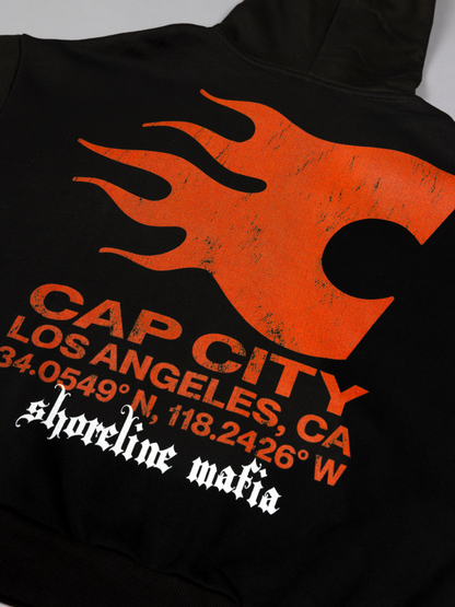 CAP CITY X SHORELINE MAFIA BLACK STUDDED ZIP UP HOODIE - UNISEX