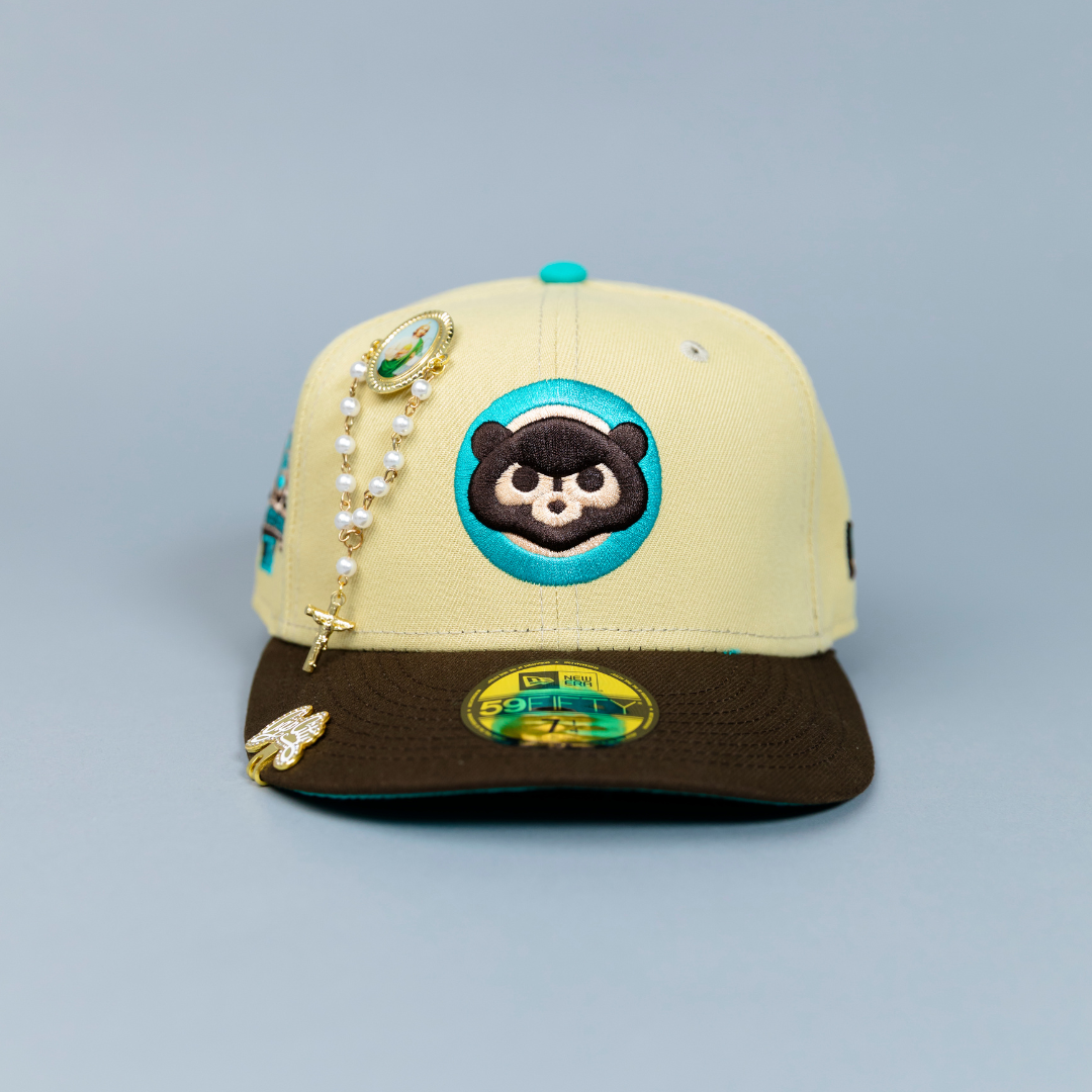 NEW ERA EXCLUSIVE 59FIFTY VEGAS GOLD/ BROWN CHICAGO CUBS W/ 1990 ALL STAR GAME SIDE PATCH