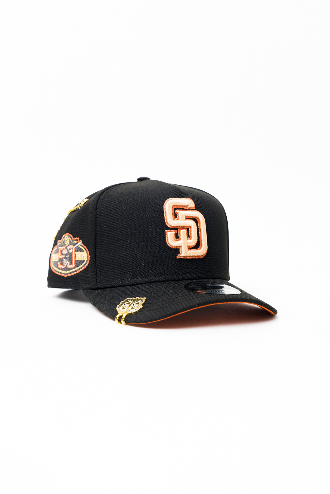 NEW ERA 9FIFTY A-FRAME BLACK SAN DIEGO PADRES SNAPBACK W/ 50TH ANNIVERSARY SIDE PATCH