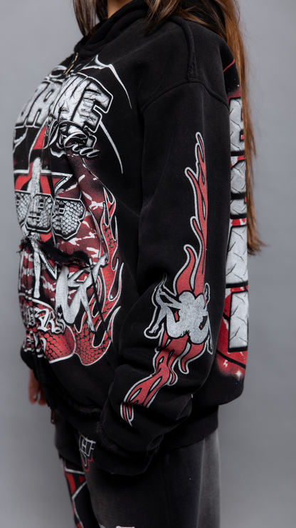CAP CITY X SHORELINE MAFIA BLACK/RED MEMBERS ONLY ZIP UP HOODIE - UNISEX