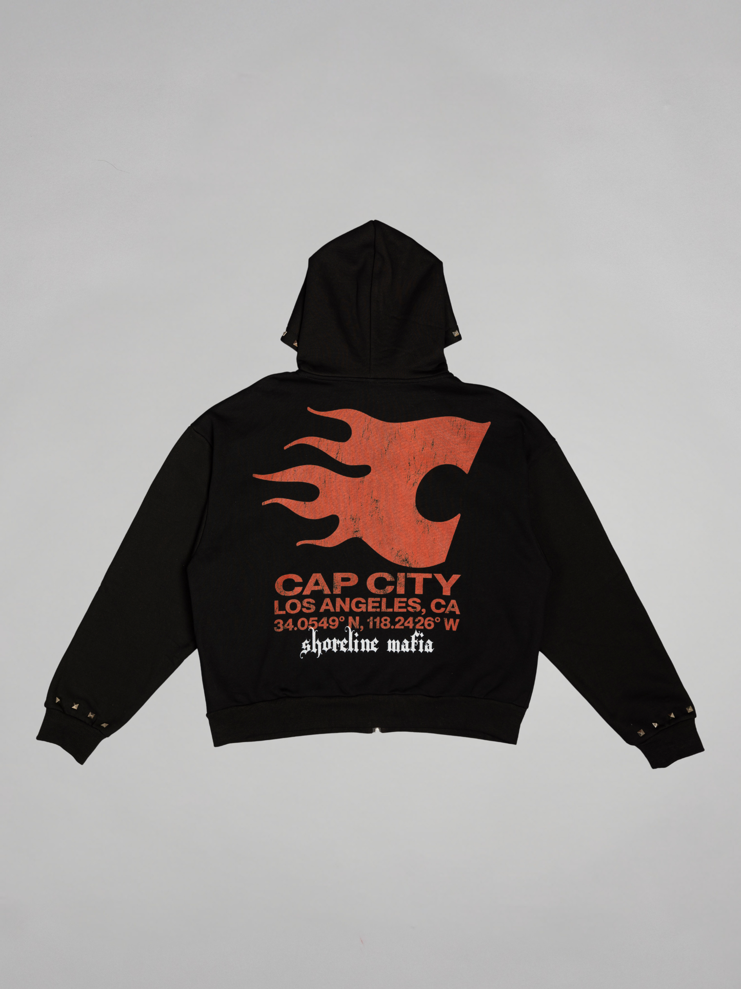 CAP CITY X SHORELINE MAFIA BLACK STUDDED ZIP UP HOODIE - UNISEX