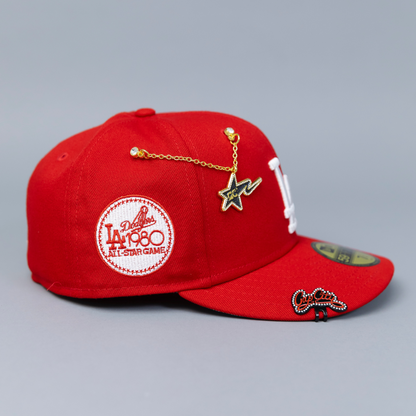 NEW ERA EXCLUSIVE 59FIFTY RED LOS ANGELES DODGERS W/ 1980 ALL STAR GAME SIDE PATCH