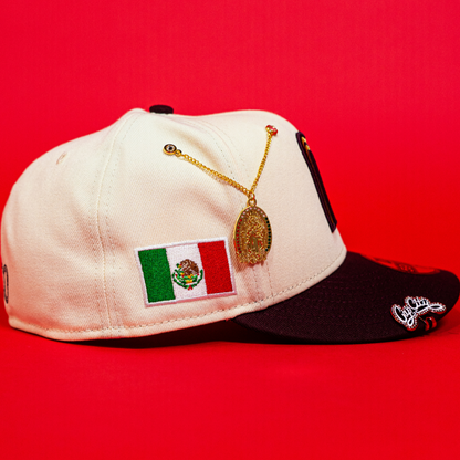 NEW ERA EXCLUSIVE 59FIFTY CHROME/ BURGUNDY MEXICO 2025 WORLD BASEBALL CLASSIC W/ MEXICO FLAG SIDE PATCH