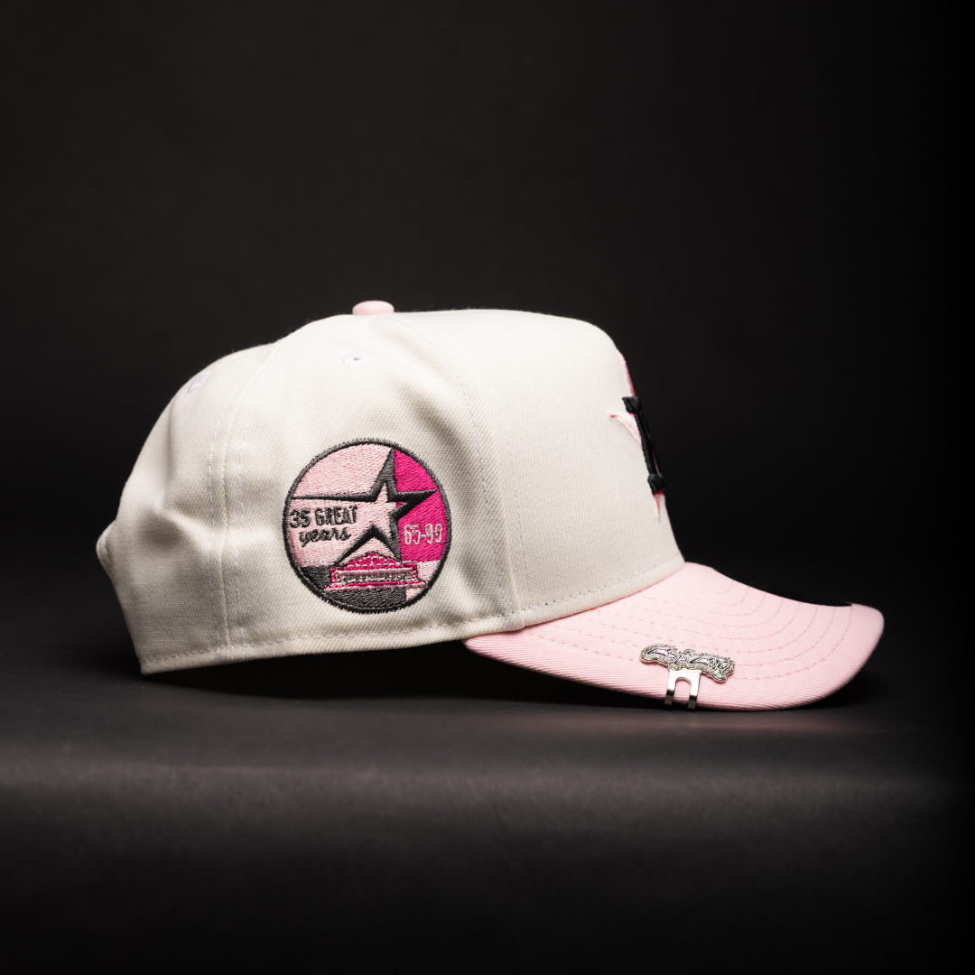 NEW ERA 9FIFTY A-FRAME CHROME/PINK HOUSTON ASTROS W/ PINK ROSE + 35 GREAT YEARS SIDE PATCH