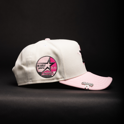 NEW ERA 9FIFTY A-FRAME CHROME/PINK HOUSTON ASTROS W/ PINK ROSE + 35 GREAT YEARS SIDE PATCH