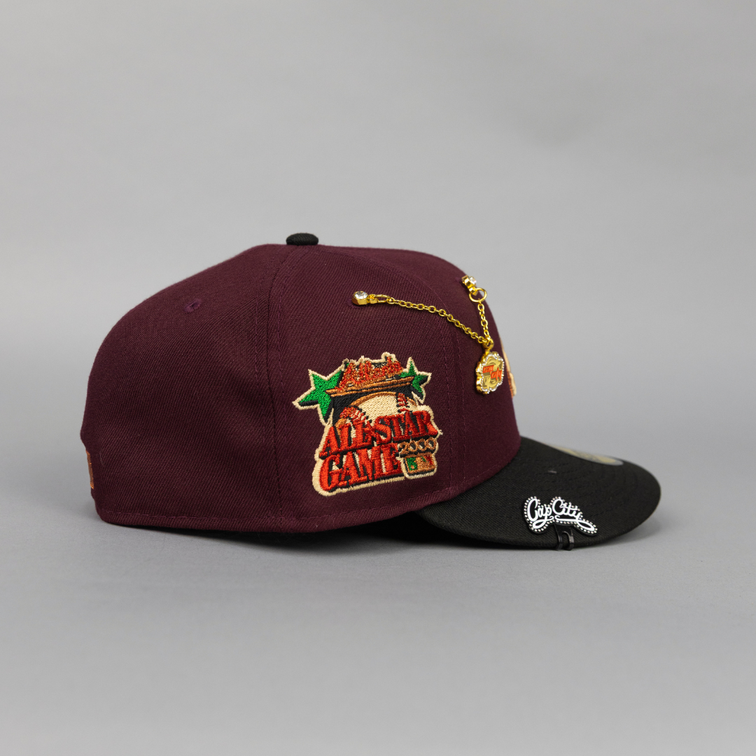 NEW ERA EXCLUSIVE 59FIFTY BURGUNDY/ BLACK ATLANTA BRAVES W/ 2000 ALL STAR GAME SIDE PATCH
