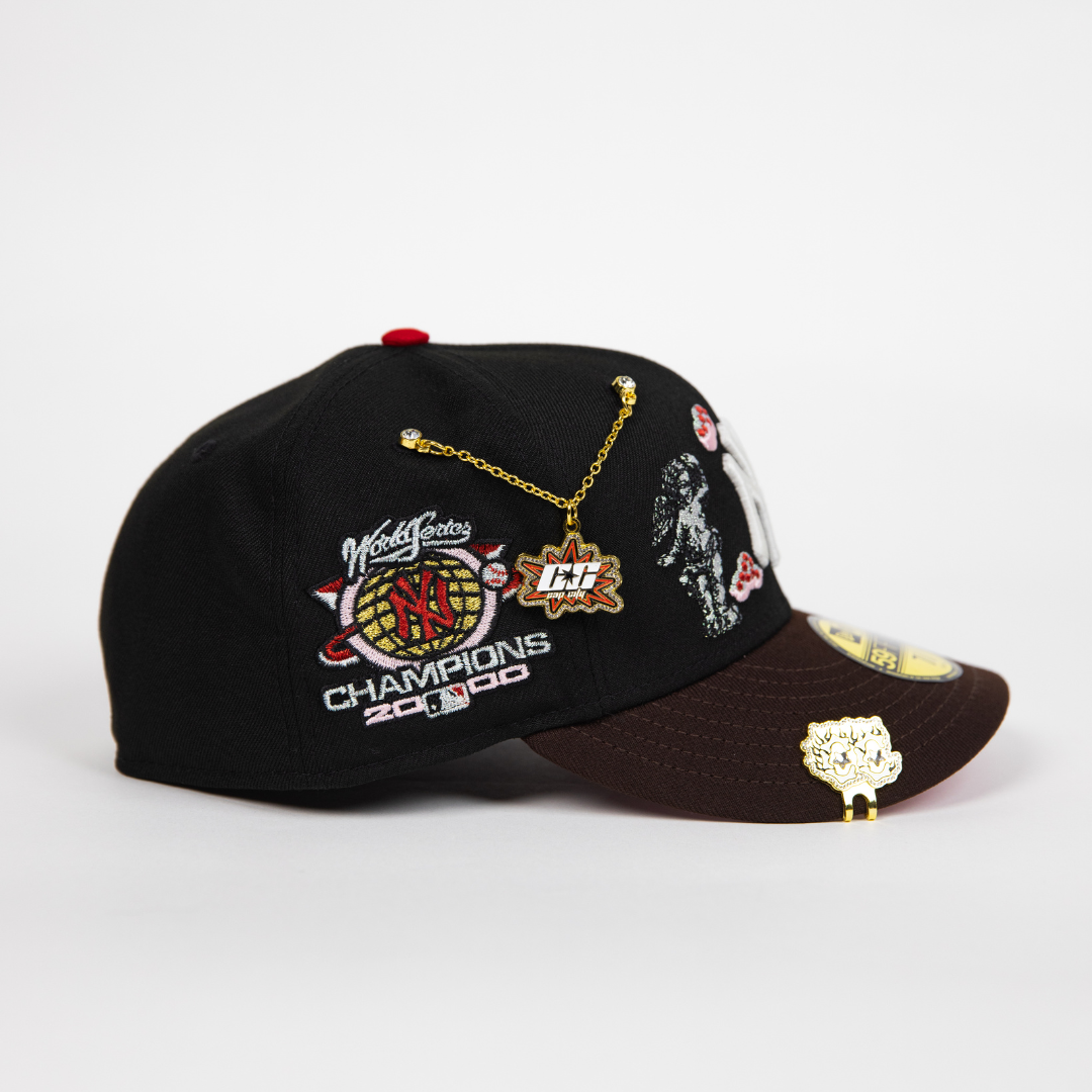 NEW ERA EXCLUSIVE 59FIFTY BLACK/ BROWN NEW YORK YANKEES "CITY OF ANGELS" W/ 2000 WORLD SERIES CHAMPIONS SIDE PATCH