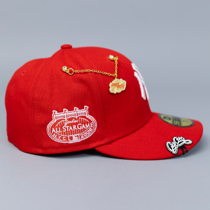 NEW ERA EXCLUSIVE 59FIFTY RED NEW YORK YANKEES W/ ALL STAR GAME SIDE PATCH