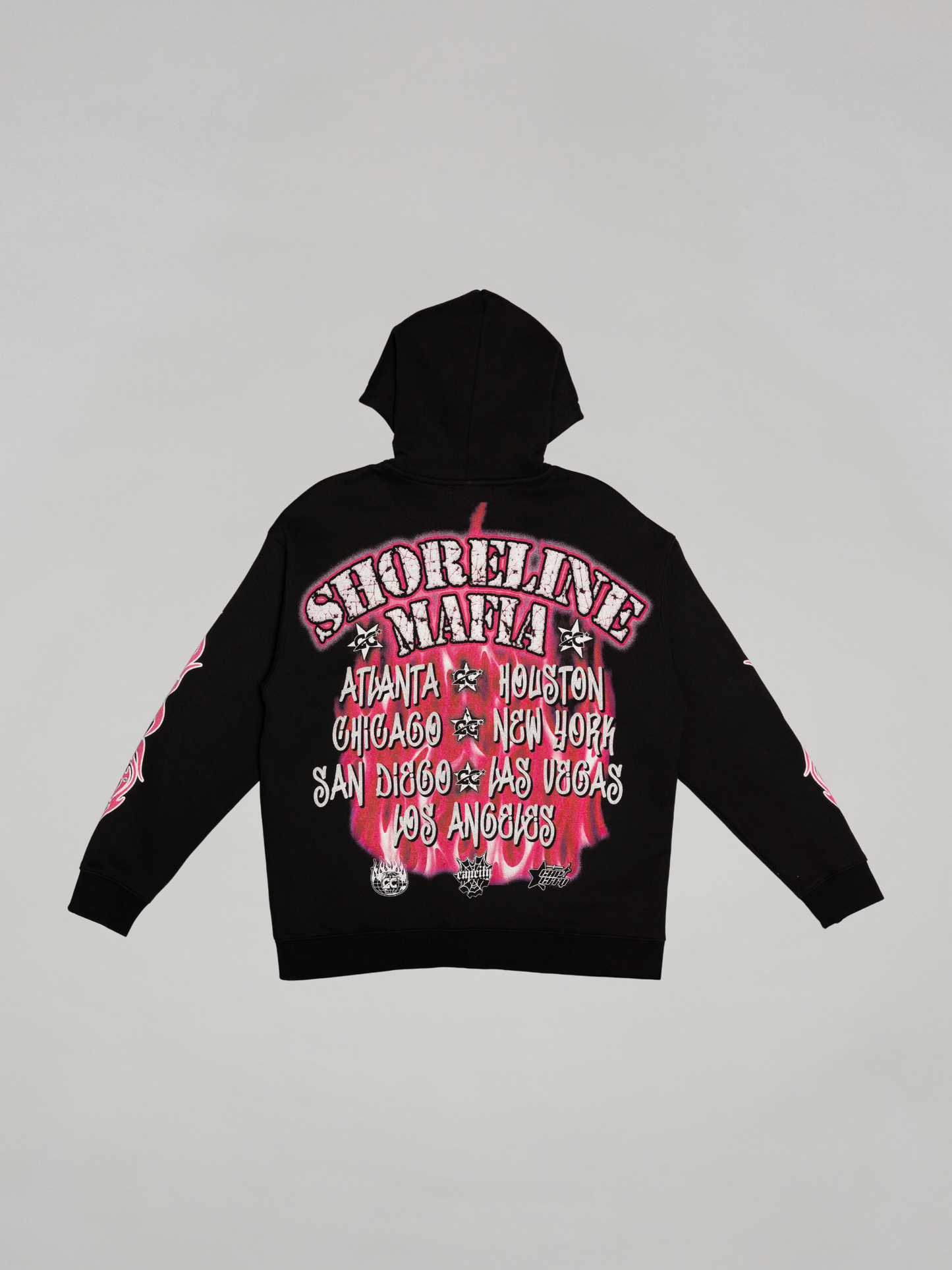 CAP CITY X SHORELINE MAFIA BLACK/PINK AIR BRUSH ZIP UP HOODIE W/ RHINESTONES - UNISEX