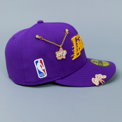 NEW ERA EXCLUSIVE 59FIFTY PURPLE LOS ANGELES LAKERS SCRIPT W/ NBA LOGO SIDE PATCH