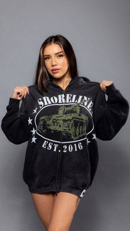 CAP CITY X SHORELINE MAFIA BLACK TANK ZIP UP HOODIE - UNISEX