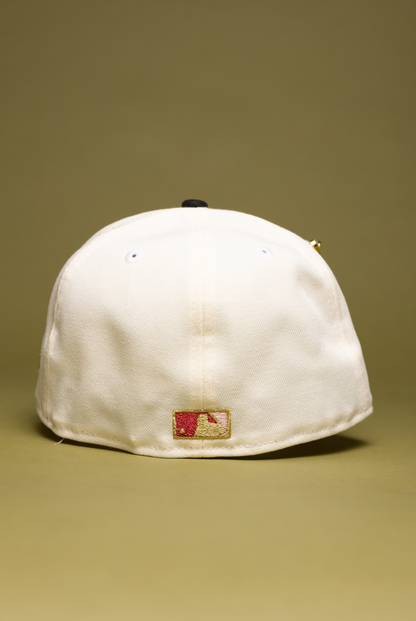 NEW ERA EXCLUSIVE 59FIFTY CHROME/BLACK LOS ANGELES DODGERS W/ RED ROSE + 1ST WORLD SERIES SIDE PATCH