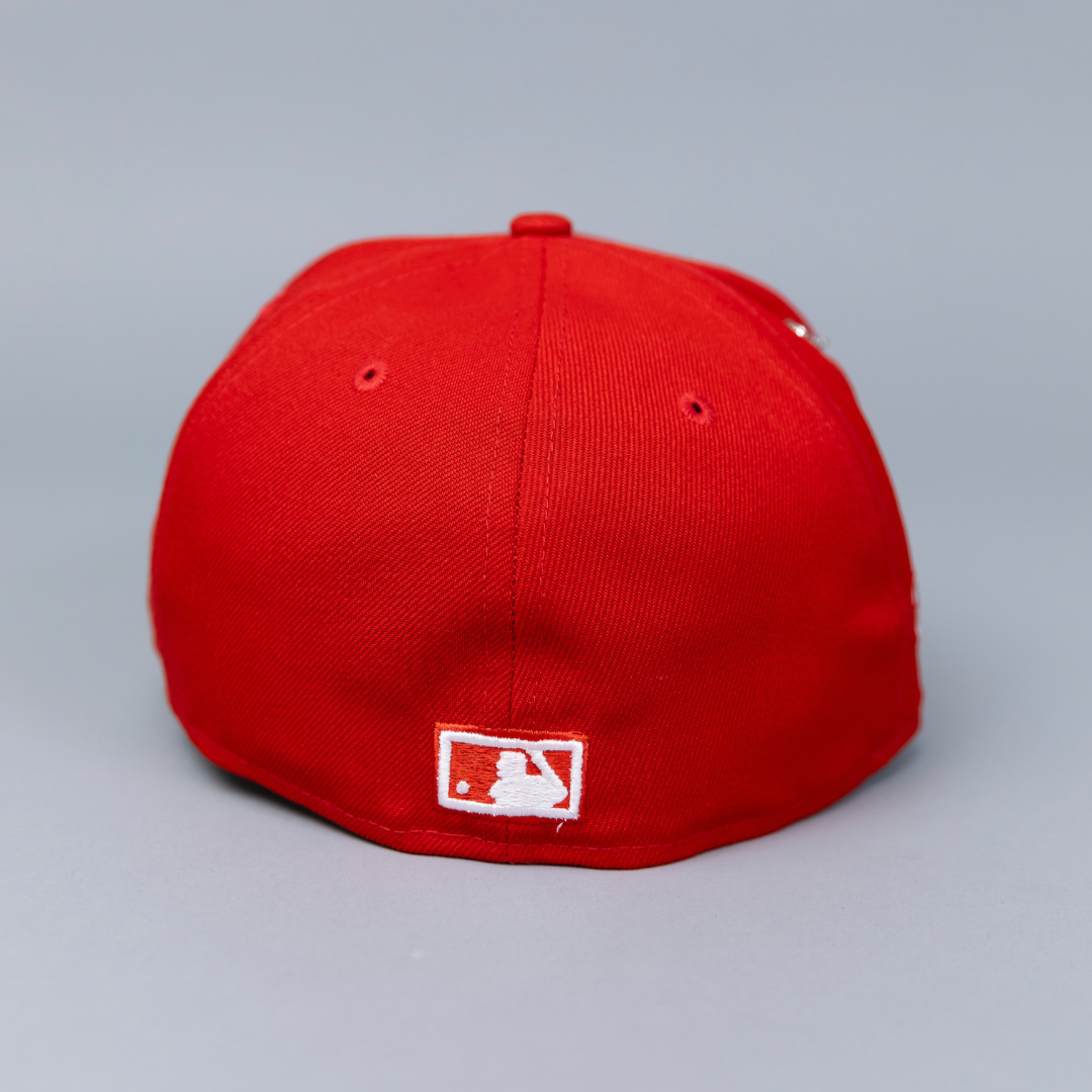 NEW ERA EXCLUSIVE 59FIFTY RED FLORIDA MARLINS W/ 1997 WORLD SERIES SIDE PATCH