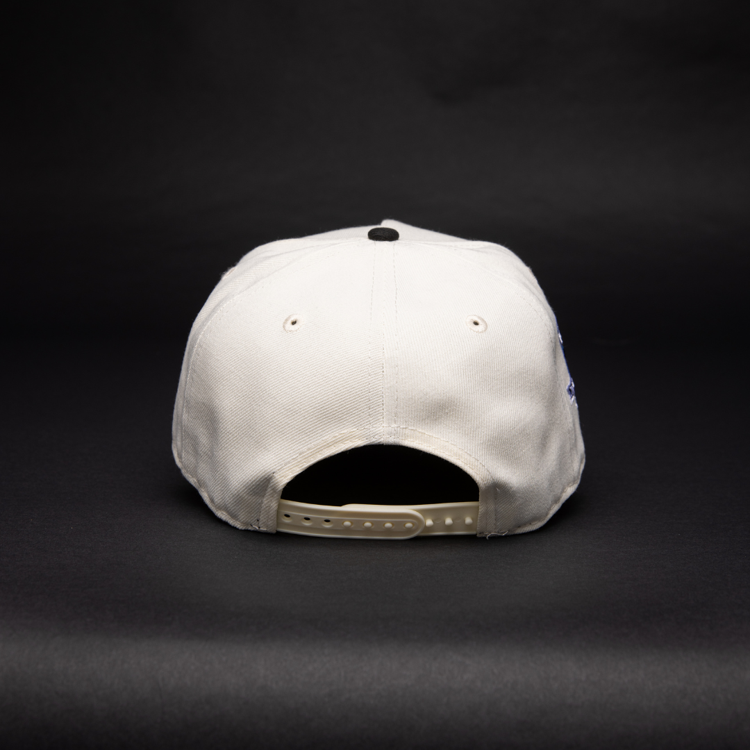 NEW ERA 9FIFTY A-FRAME CHROME/ BLACK LOS ANGELES DODGERS SNAPBACK W/ HEART + 50TH ANNIVERSARY SIDE PATCH