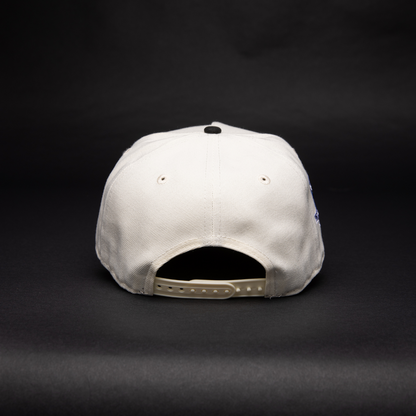 NEW ERA 9FIFTY A-FRAME CHROME/ BLACK LOS ANGELES DODGERS SNAPBACK W/ HEART + 50TH ANNIVERSARY SIDE PATCH
