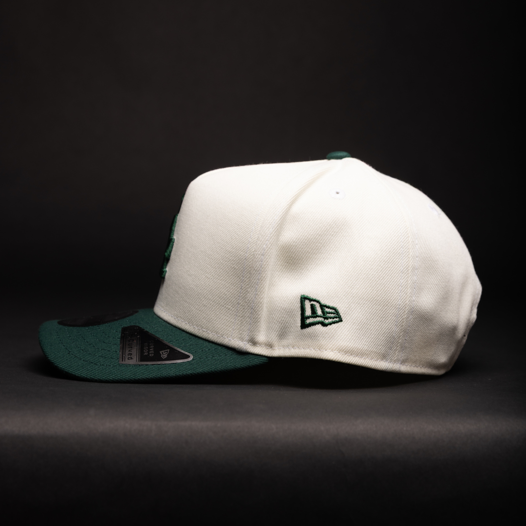 NEW ERA 9FIFTY A-FRAME CHROME/FOREST GREEN LOS ANGELES DODGERS SNAPBACK W/ WORLD SERIES CHAMPIONS SIDE PATCH