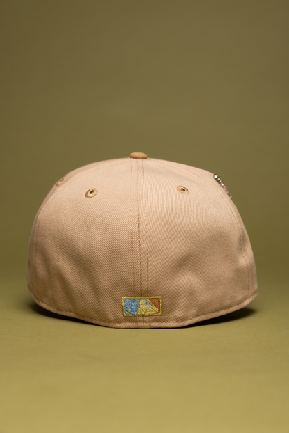 NEW ERA EXCLUSIVE 59FIFTY BEIGE LOS ANGELES DODGERS W/ PINK ROSE + 1980 ALL STAR GAME SIDE PATCH