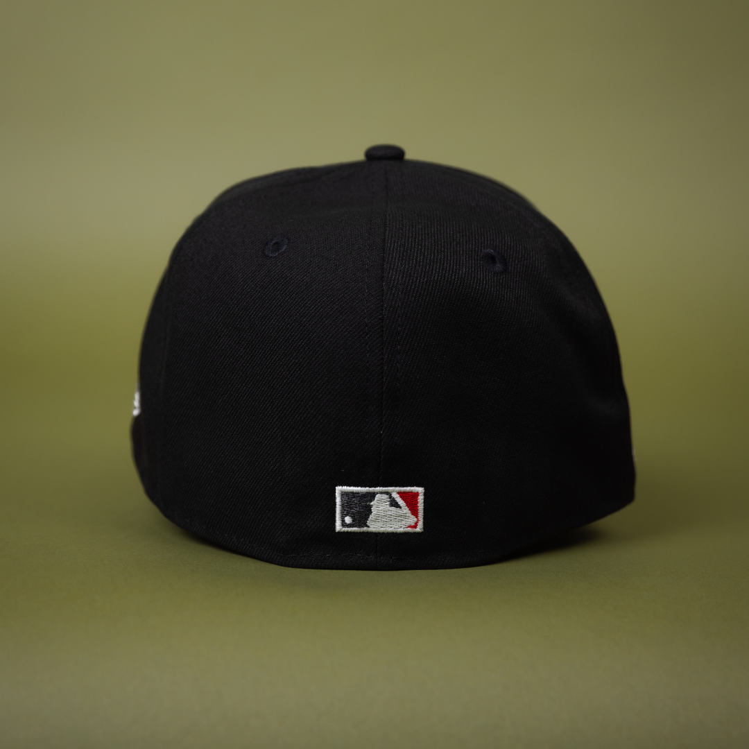 NEW ERA EXCLUSIVE 59FIFTY BLACK TEXAS RANGERS W/ SPIDER WEB LOGO + FINAL SEASON SIDE PATCH