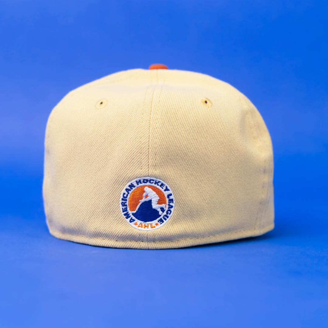 NEW ERA EXCLUSIVE 59FIFTY VEGAS GOLD/ RUST "HOCKEY LEAGUE" W/ 5TH ANNIVERSARY SIDE PATCH