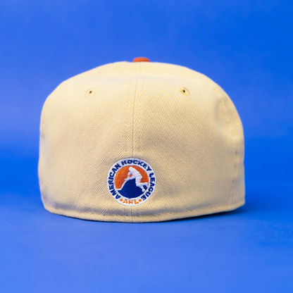 NEW ERA EXCLUSIVE 59FIFTY VEGAS GOLD/ RUST "HOCKEY LEAGUE" W/ 5TH ANNIVERSARY SIDE PATCH