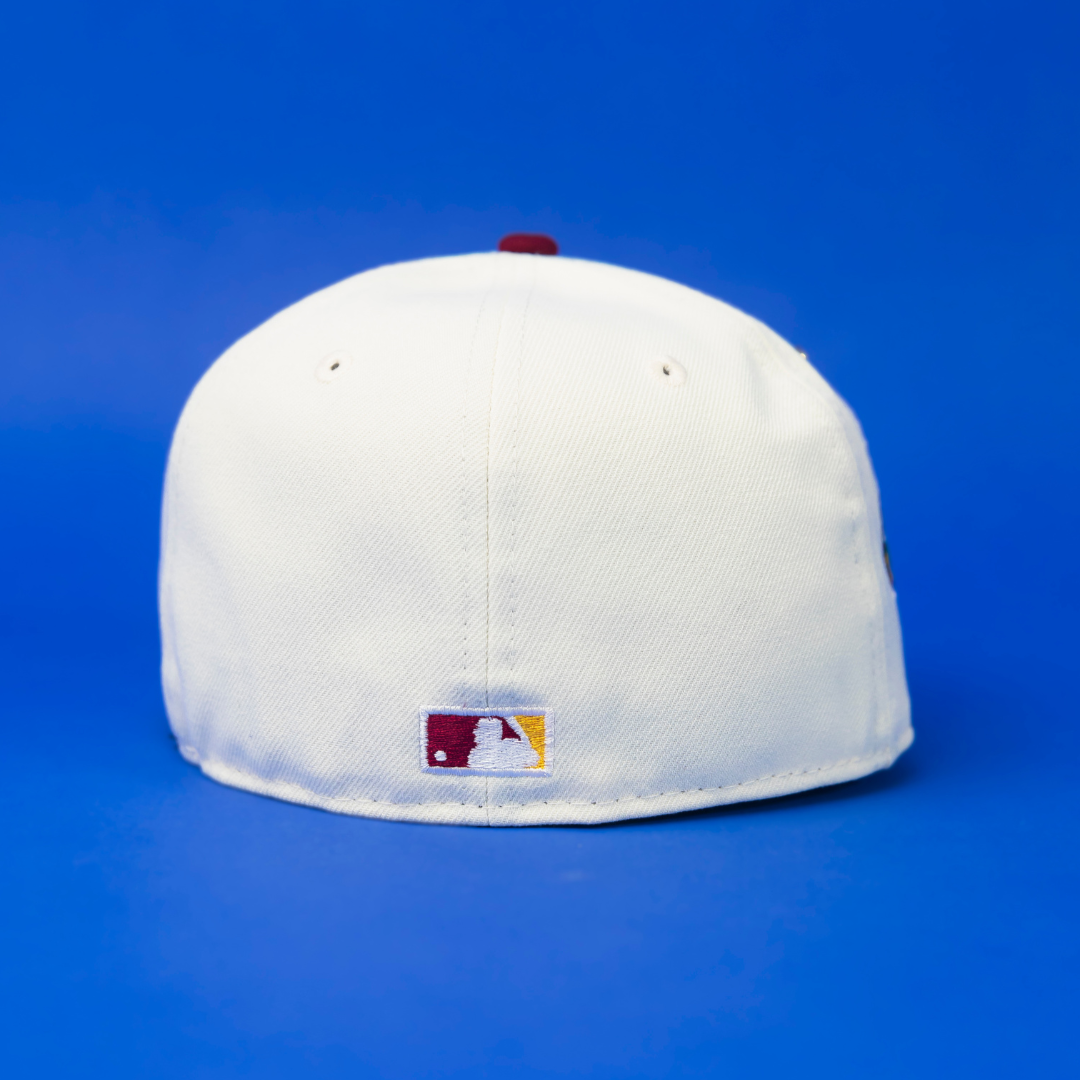 NEW ERA EXCLUSIVE 59FIFTY CHROME/ BURGUNDY LOS ANGELES DODGERS W/ 40TH ANNIVERSARY SIDE PATCH