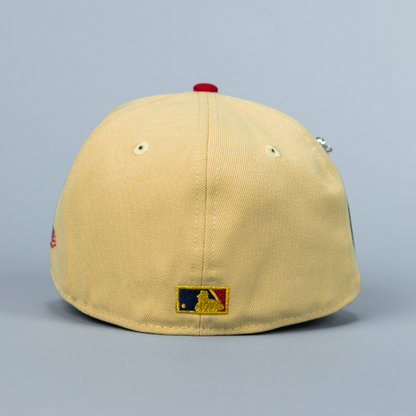 NEW ERA EXCLUSIVE 59FIFTY VEGAS GOLD/ NAVY MILWAUKEE BREWERS W/ 50TH ANNIVERSARY SIDE PATCH