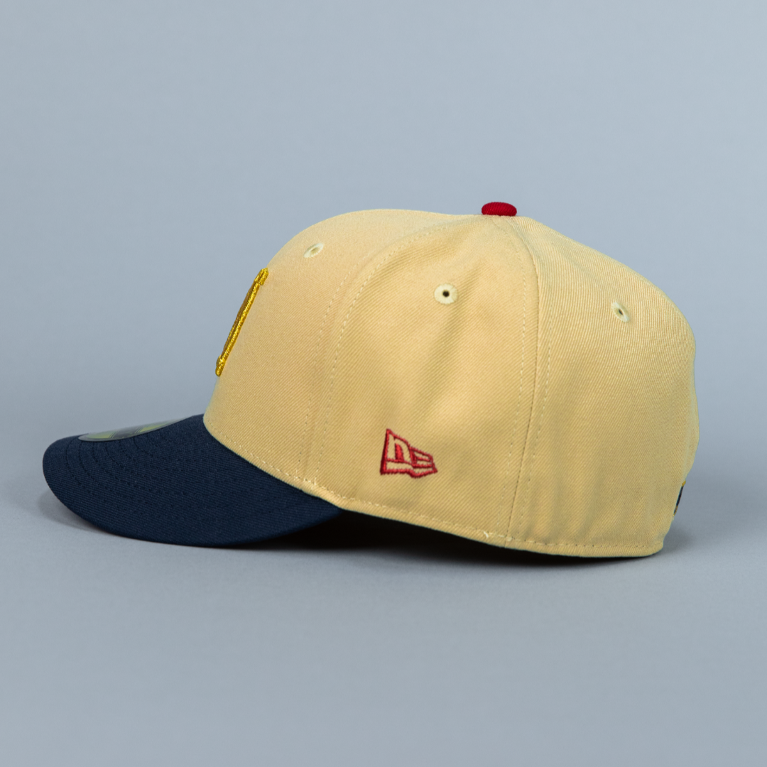 NEW ERA EXCLUSIVE 59FIFTY VEGAS GOLD/ NAVY MILWAUKEE BREWERS W/ 50TH ANNIVERSARY SIDE PATCH