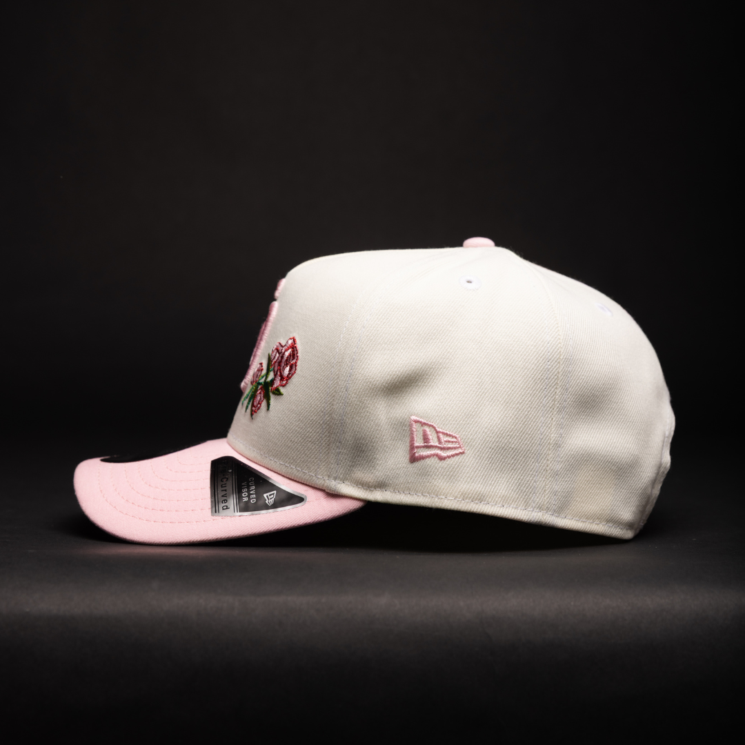 NEW ERA 9FIFTY A-FRAME CHROME/PINK SAN DIEGO PADRES W/ ROSES + 40TH ANNIVERSARY SIDE PATCH