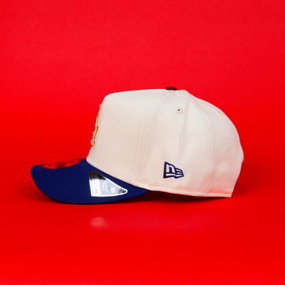 NEW ERA 9FIFTY A-FRAME CHROME/ BLUE LOS ANGELES DODGERS SNAPBACK W/ 50TH ANNIVERSARY SIDE PATCH
