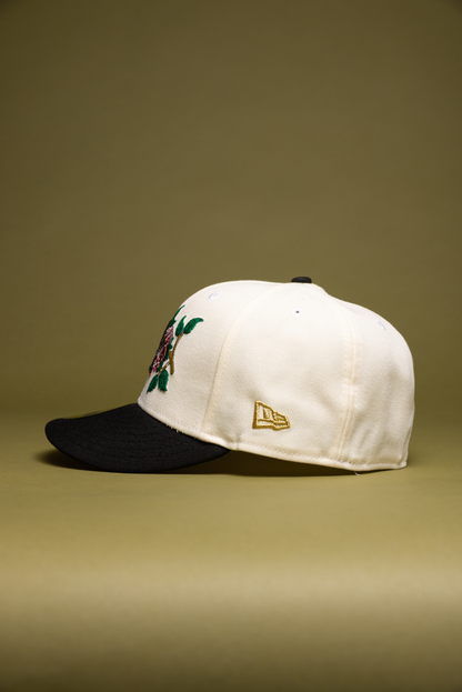 NEW ERA EXCLUSIVE 59FIFTY CHROME/BLACK LOS ANGELES DODGERS W/ RED ROSE + 1ST WORLD SERIES SIDE PATCH